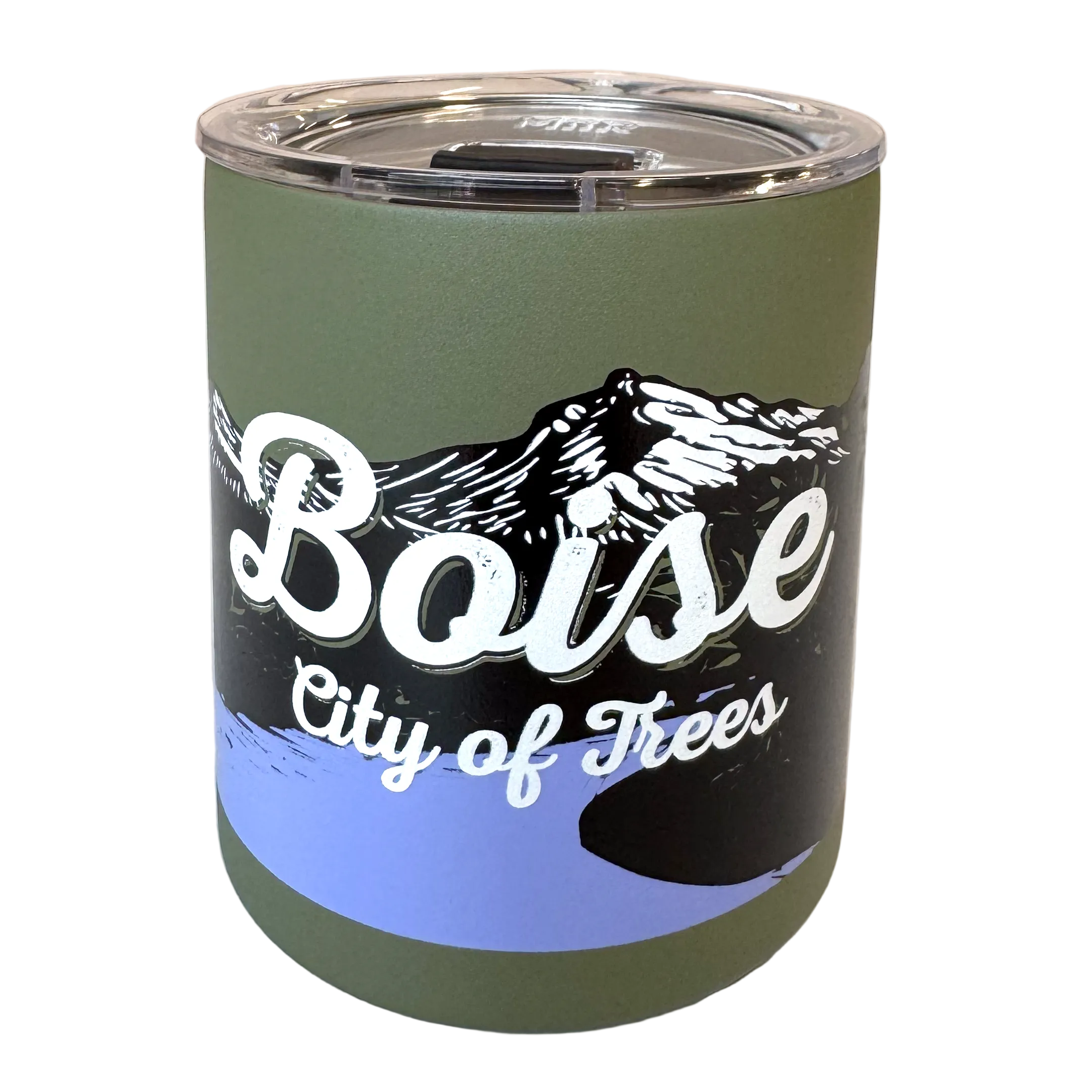 Tumbler with 'Boise City of Trees' design on a white background